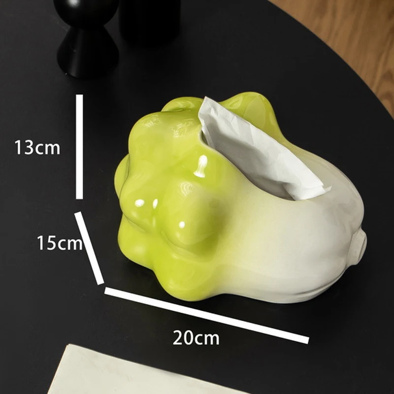 Ceramic Cute Chinese Cabbage Shape Tissue Box, Creative Light Luxury Napkin Box Home Living Room Bedroom Hotel Decoration, 1Pc