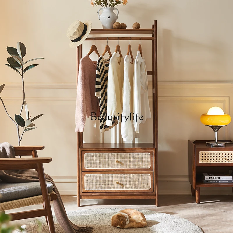 

Ji Ji Feng Solid Wood Hanger Floor Multi-Functional Rattan Coat Rack