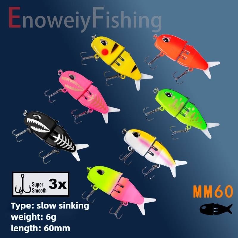 1PCS LURETV MM60 Fishing Lure Slow Sinking Swimbait Realistic Jointed Bait 3D Eyes PVC Material for Bass & Predator Fishing