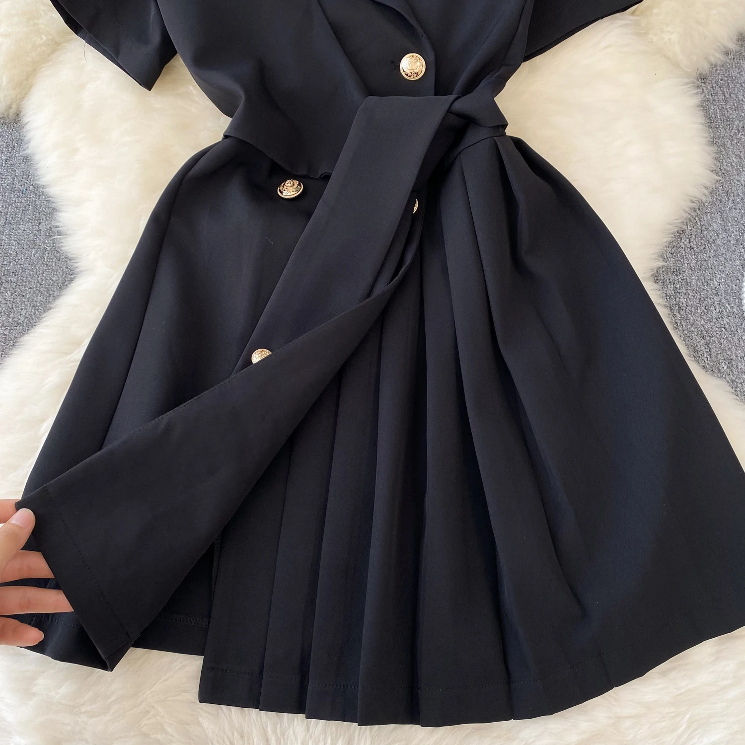 Retro Black Blazer Dress Women Lapel Short Sleeved Short Dresses Summer Casual Short Sleeve Slim Bandage Dress Vestidos