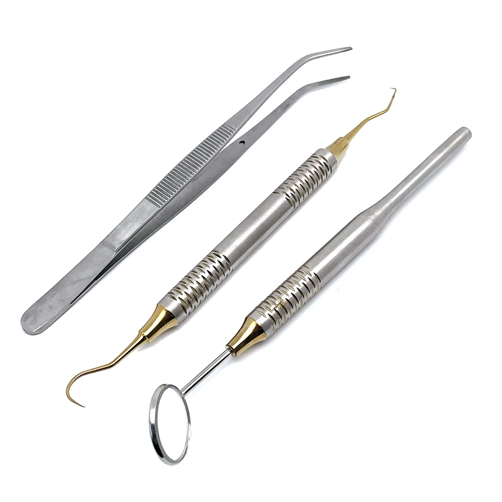 

Set Dental Mouth Mirror Tweezers Curve Probe Dentist Instrument Teeth Cleaning Whitening 3Pcs