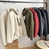 Autumn Winter Lambswool Coat Male Loose Windproof Warm Sherpa Stand Collar Polar Fleece Jacket Unisex Simple  Pocket Spliced Top 2