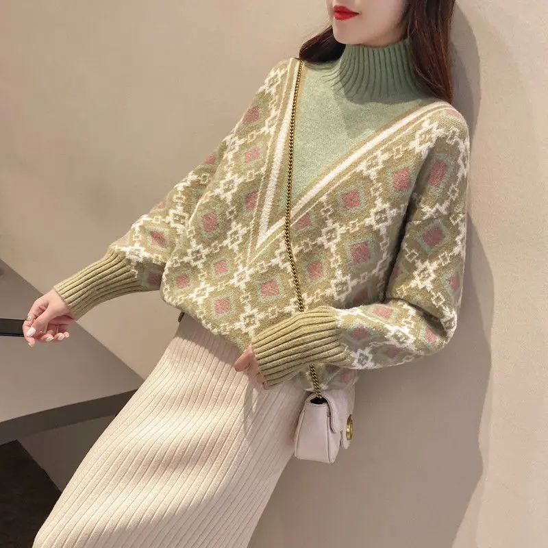 

European USA OL Pullover High Collar Warm Sweater Women's Sweaters Women Girl Pull Leisure Top Cloth Outer Loose Coat Clothes