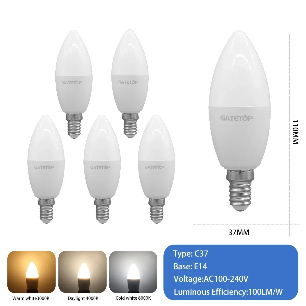 6pcs C37 E14