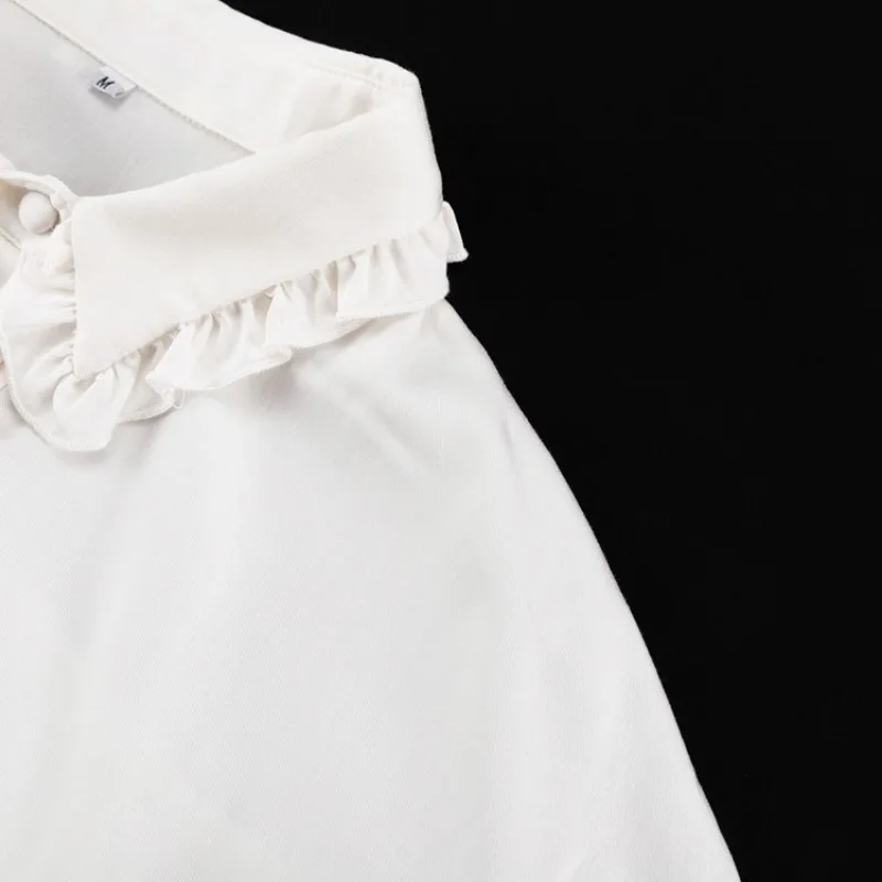 Camisas sueltas con volantes para mujer, primavera 2025, camisa blanca de cuello alto de manga larga para mujer, camisa informal de calle de gran tamaño para mujer