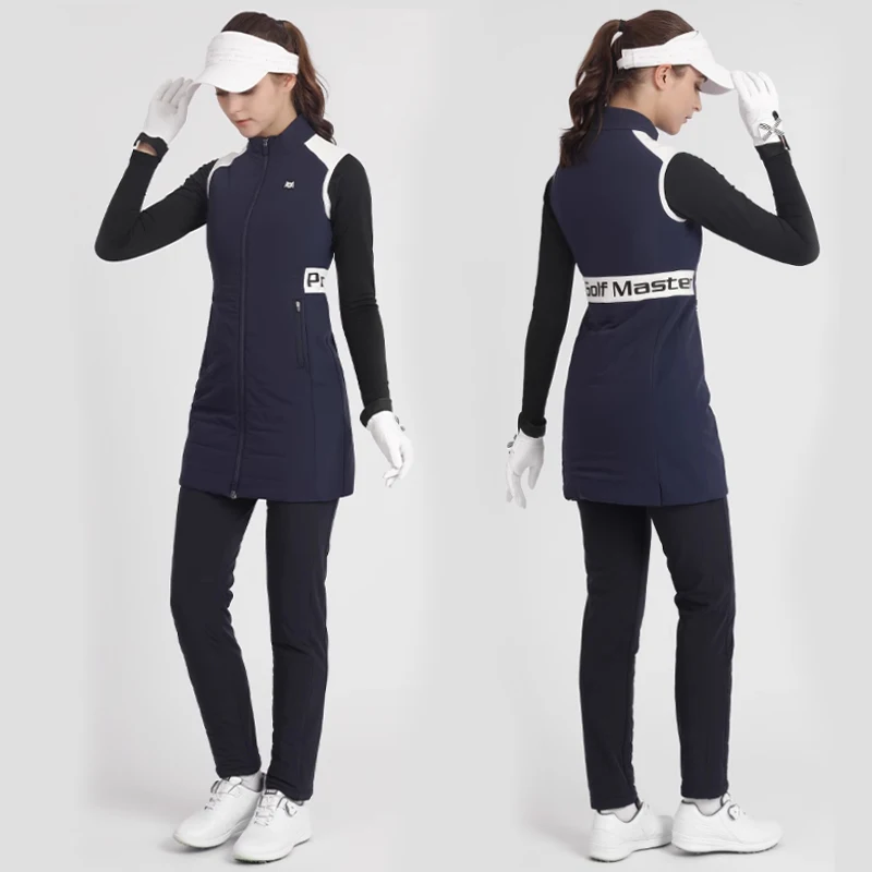 Autumn and winter female golf sleeveless vest coat woman warm with cotton jacket waterproof windproof long coats outdoor wear