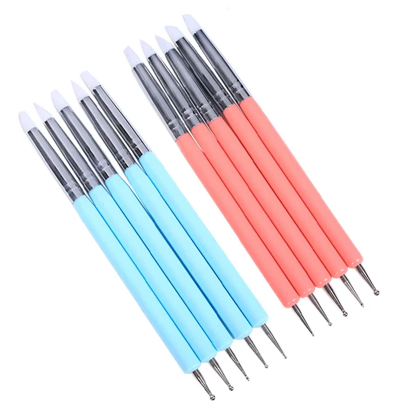 Manicure tools 5pcs Double-ended point drill silicone pen Dual Soft Pottery Clay Tool Two Head Craft Tool carving pens polymer clay tools,pottery tools,clay sculpting tools,pottery sculpting tools,clay craft tool
