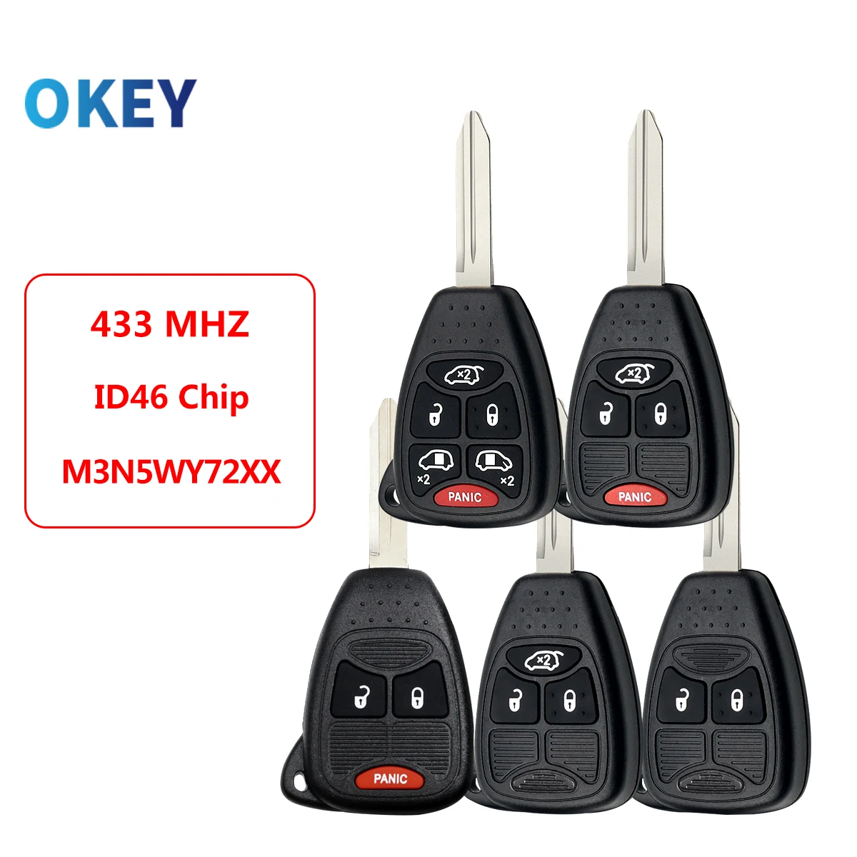Pulsante Okey Remote Car Key 2/3/4/5/6 Per Jeep Chrysler Town Country Per Dodge Grand Caravan 315/433Mhz Idid46 Pcf7941