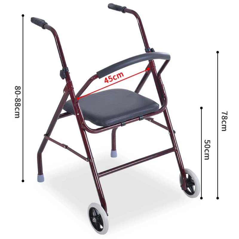 Supportive Walkers Carbon Steel Elderly Rehabilitation Aid with Wheeled Armrest Mobility Support Walker Walking Stick with Seat