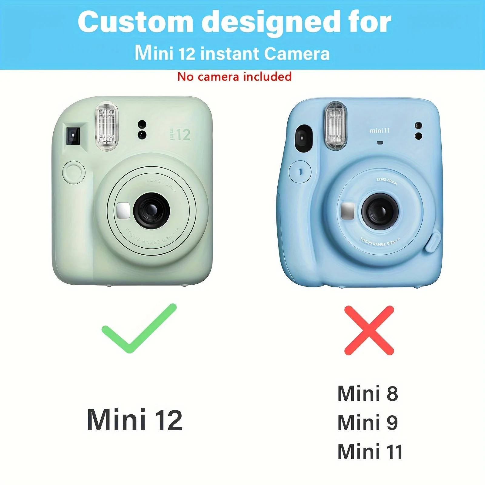 1 camera case hard for instax Mini 12 camera-PC case with rainbow strap (camera not included)