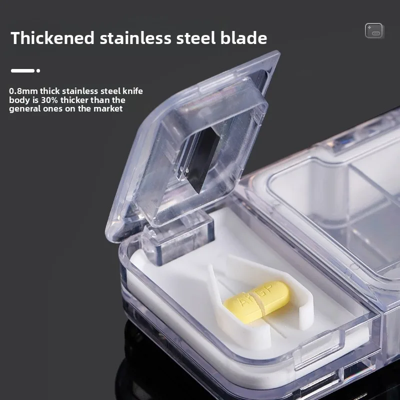 Multi Functional Medicine Box Cutting Device 3 in 1 Pill Case with 3 Compartments for Large Capacity Medicine Box Grinding