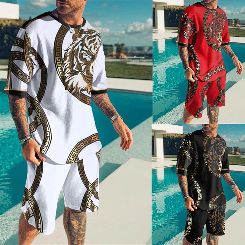 Summer Tracksuit  Set Animal T Shirt For Men Beach Style Short Sleeve Shirts 2 piece Tracksuit Male Clothing Suit Outfit Set summer men fashion animal 3d print t shirt tracksuit for male sport loose two piece shirt sleeve shirt shorts outfit oversize