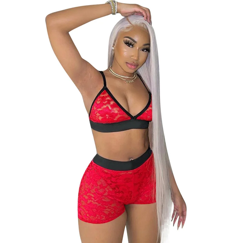 loungewear sets Bulk Items Wholesale Items Floral Lace 2 Piece Set Women Summer Beach Sexy Club Outfits Party Night Club Crop Top and Shorts Set loungewear sets Women's Sets