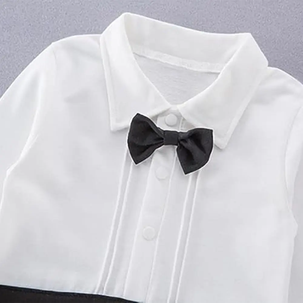 2Pcs/Set Black Tuxedo Gentleman Boss Baby Clothes Two-Piece Outfit Striped Vest Toddler Romper Bodysuit Romper Bodysuit