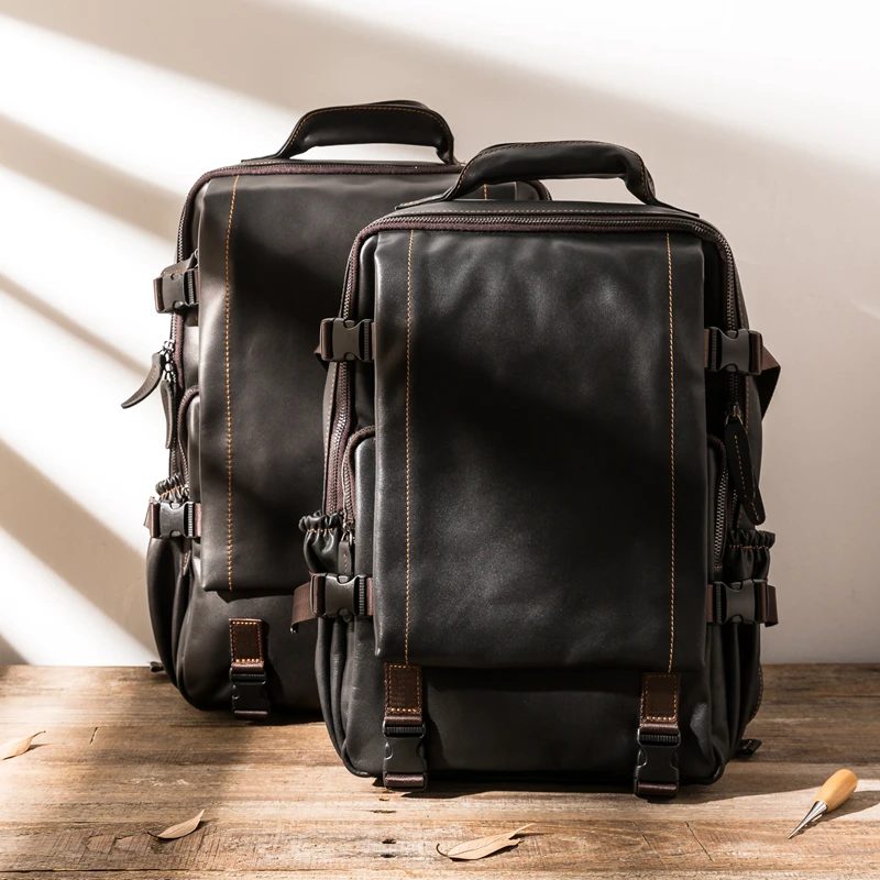 Genuine Leather Fashion Brand Backpack Men's Large Capacity Cowhide College Student Computer Travel Bag Student Backpack Women