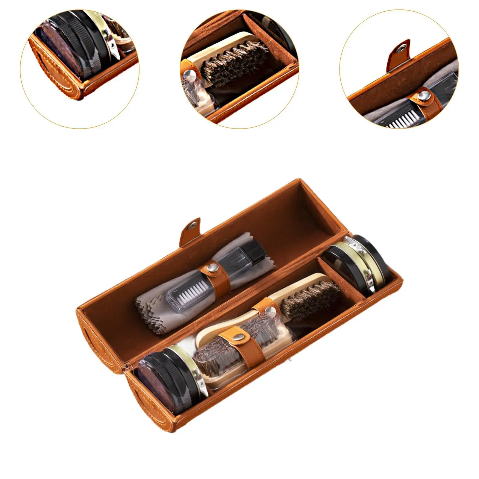 Shoe Care Kit Black and Colorless Cream with Brush Polishing Tool with Case for Men Portable Leather Shoe Cleaner Polish Set
