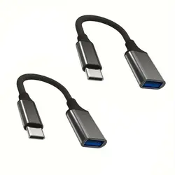USB - C Male to USB Female OTG Adapter with Aluminum Alloy Housing and USB 3.0 Extension Cable (Black - 2pcs)