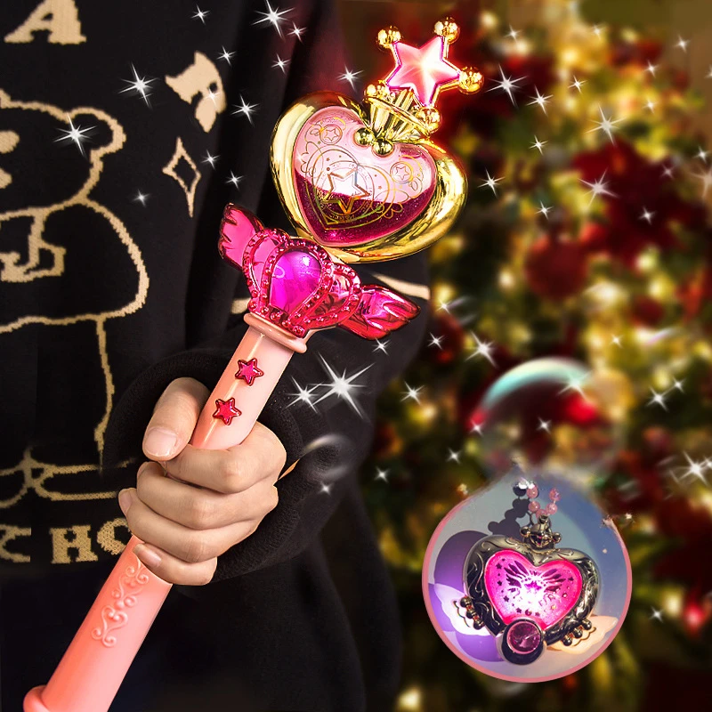 Pink Moon Fairy Magic Wand Colorful Glowing Musical Staff Playhouse Princess Toy Set with Bracelets Bags Earrings Girls Gifts