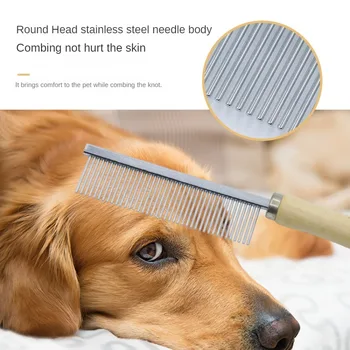 Pet Dematting Comb Stainless Steel Pet Hair Remover Cat Hair Comb Grooming Wooden Handle Cat Dog Comb Smooth Hair Kitten Brush 2
