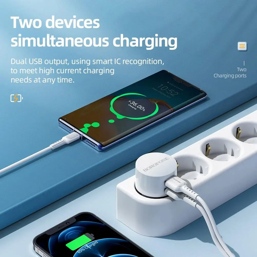 Plug Adapter Wall Charger Power Adapter Power Plug Adapter 5V 2.1A Dual USB Charger Quick Charge Round Wall Charger Mobile Phone Charging Mini Adapter Travel Plugs Accessories