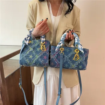 Y2K Women's New Denim Star Handbag Versatile Single Shoulder Crossbody Bag 1