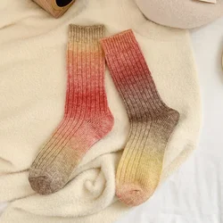 Cozy Gradient Wool Cashmere Winter Warm Socks - Women's Thermal Sleepwear Gift - EUR 35-39 (Coffee Red Beige)