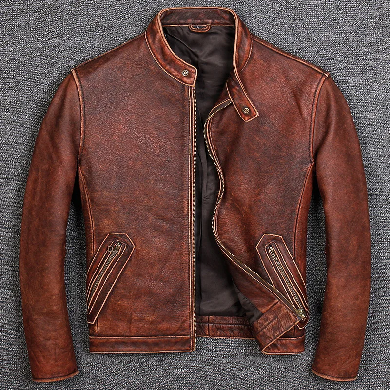 New Genuine Cow Leather Designer Jacket Motorcycle Biker Mens S M L XL LFC985
