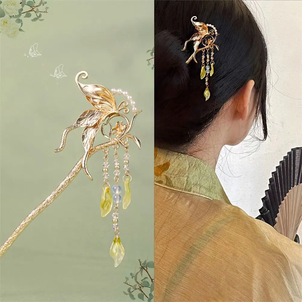 

Китайская ретро Заколка с изящной бабочкой Hanfu, подходящая жемчужина, искусство «сделай сам», приспособление для дизайна прически