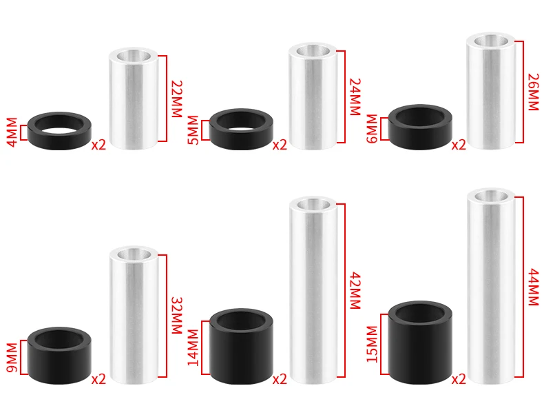 Description Picture 3 of itemMUQZI Bike Rear Suspension Shock Absorber DU Bushing 22 24 26 32 42 44 50 54 56mm Bicycle Rear Shock Bush ID 8mm OD 12mm Washer