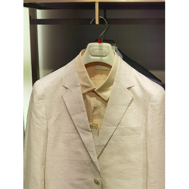 Neuer Leinenblazer für Herren im Frühling und Sommer, dünne Vintage-Anzugjacke im britischen Stil, Leinenmaterial für Unternehmen mittleren Alters – Detail 6