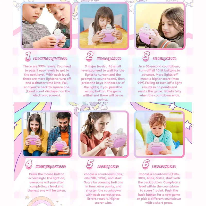 Pop It Game 999 Level Electronic Pop Quick Push Bubbles Game Machine Kids Cartoon Fun Squeezing Toys Anti Stress Sensory Bubble Toy Gifts