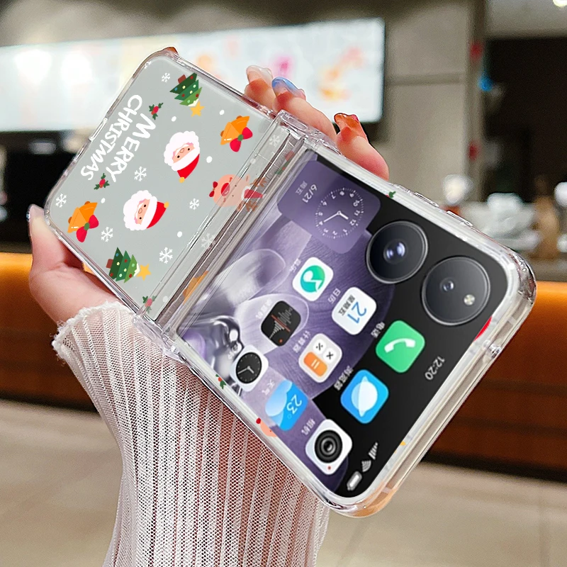 Christmas Pattern Transparent Shockproof Phone Case - Hard PC Clear Folding Cover