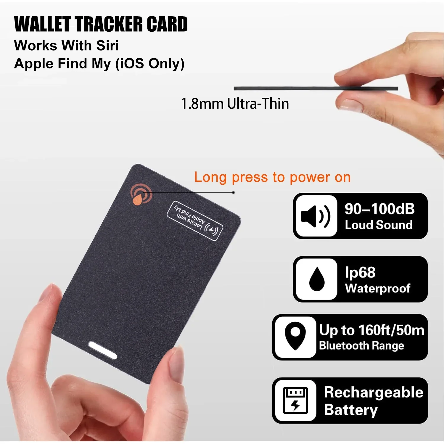 Slim Bluetooth Item Finder Tracker Wallet Tracking Card Compatible with Find My (iOS Only) IP68 Waterproof for Luggage Suitcase