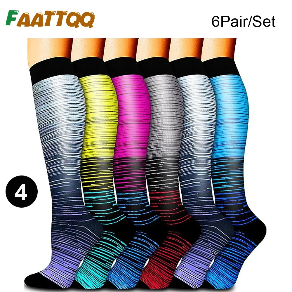 FAATTQQ 6Pairs Compression Socks Women Men, Knee High Best Support Circulation Socks for Running, Travel, Flight, Nurse