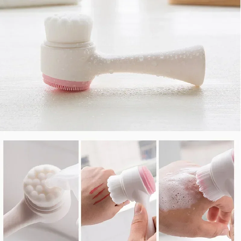 3D Silicone Facial Wash Manual Cleansing Brush Facial Cleanser Soft Bristle Cleaning Brush Double-sided Massage