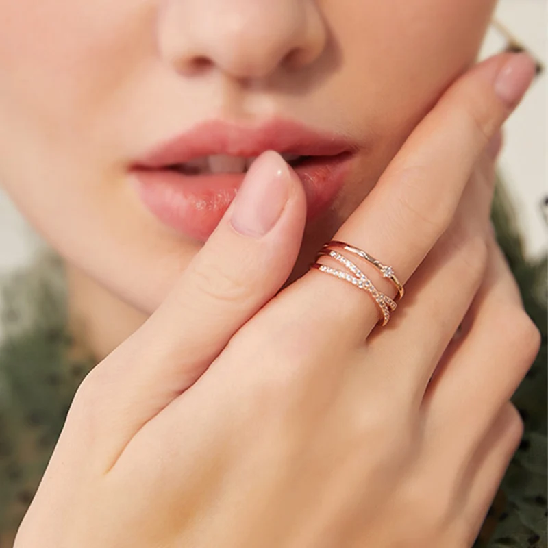 Foxanry Cross Rings for Women Girls Sparkling Zircon Lines Wedding Jewelry Gift
