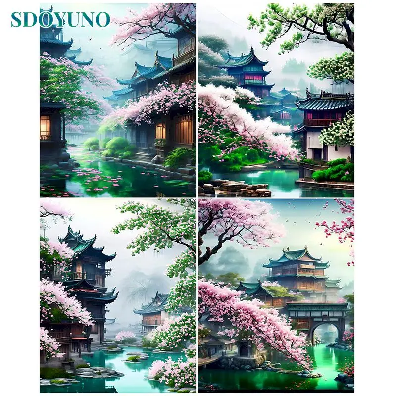 

SDOYUNO 40X50cm Paint By Numbers For Adults Fantastic Courtyard Landscape Picture Drawing Gift Wall Decors Kill Time