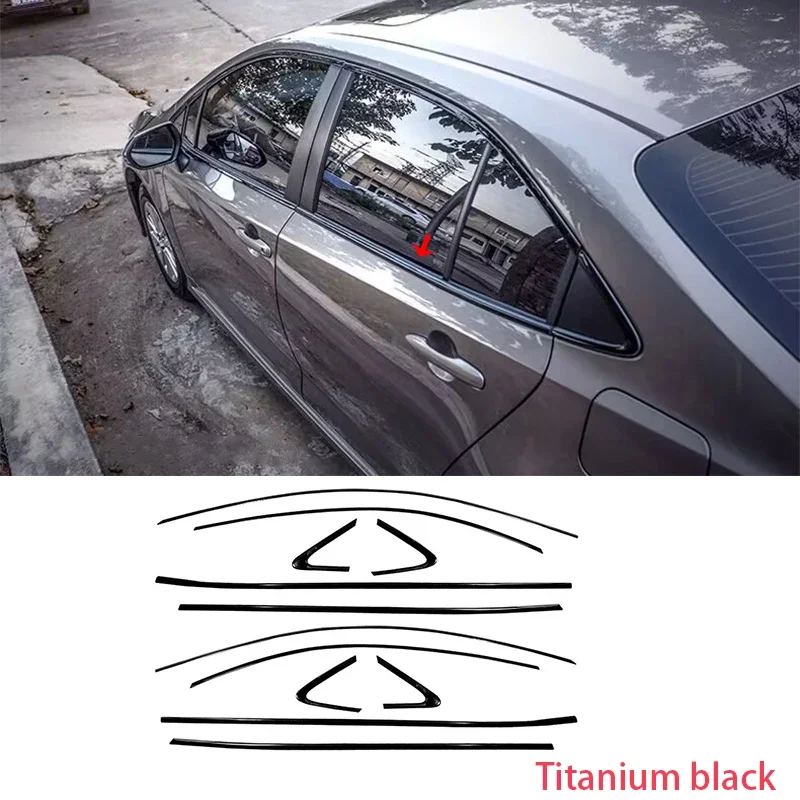 

Car Accessories For Toyota Corolla Sedan 2020-2023 steel Chrome black Exterior Window Molding Strip Sill side Cover Trim 12pcs