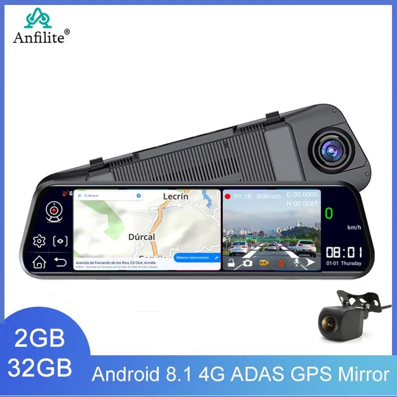 10'' Car Dvr Rearview Mirror Video Recorder Dash Cam Car Black Box Support 1080P Rear Camera Night Vision G Sensor WiFi GPS ADAS
