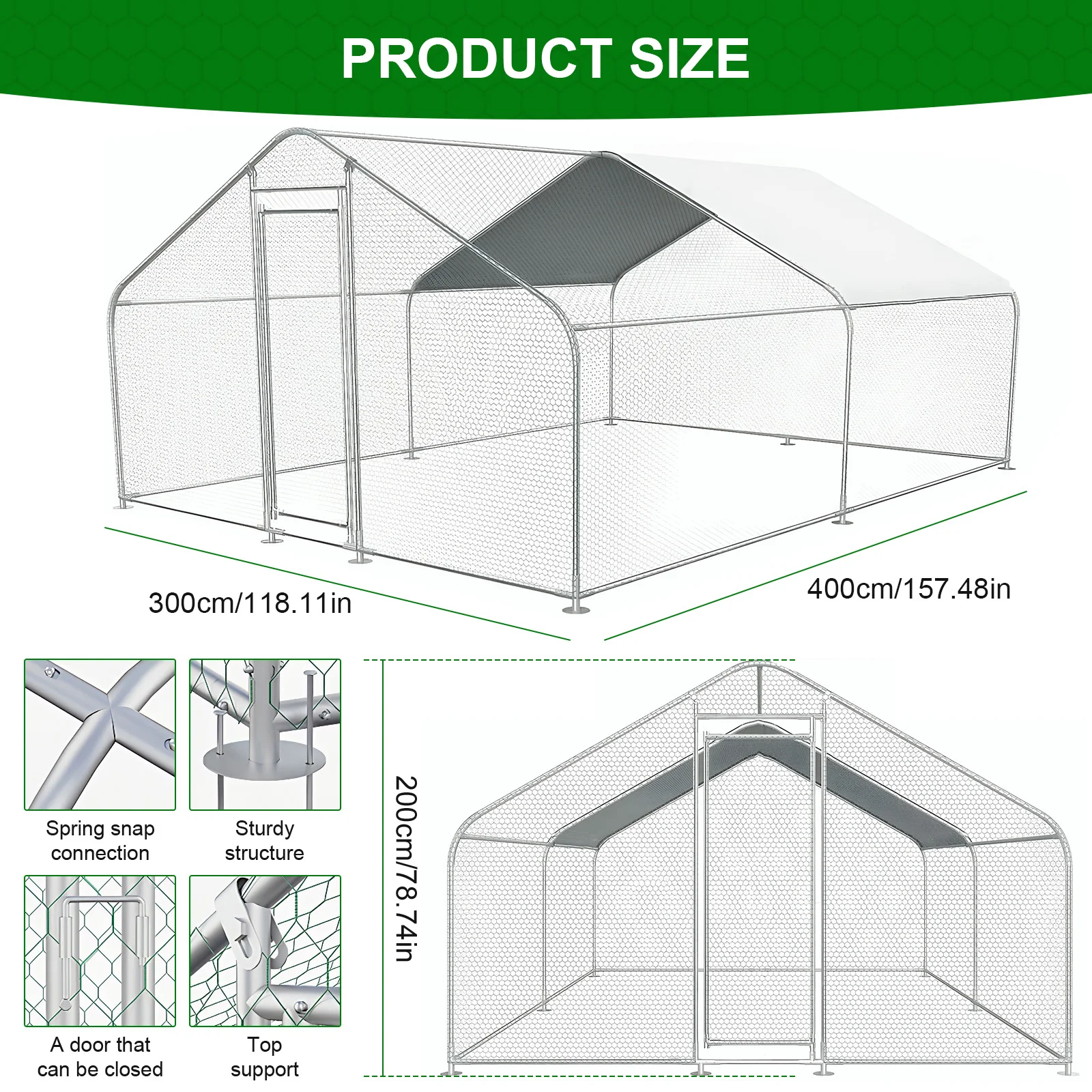 9.84x13.12x6.56FT Chicken Playpen Enclosure with Cover Chicken House Spire Shaped for Outdoor and Yard Farm Use