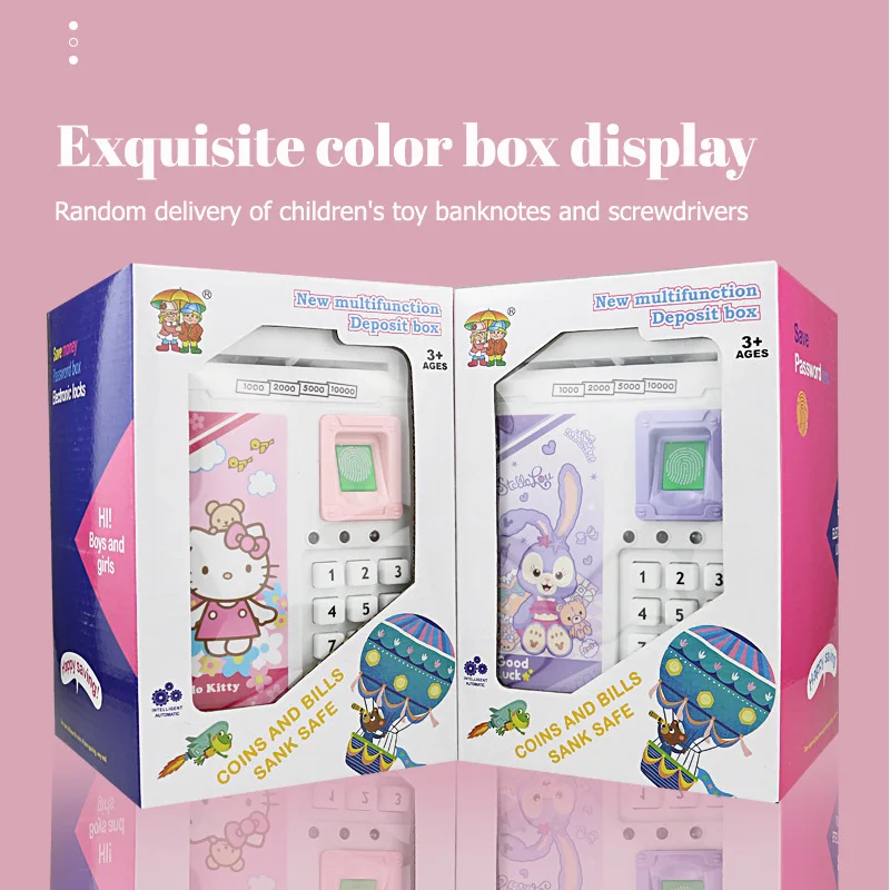 Sanrio Hello Kitty Kawaii Cartoon Fingerprint Piggy Bank Automatic Cash Roll Atm Safe Creative Gift Electric Girl Boy Toy Gift