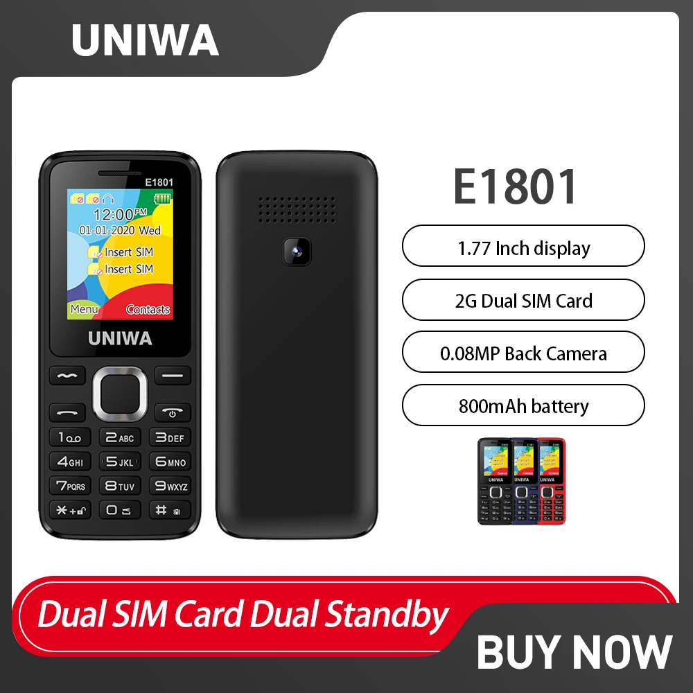 1/3/5Pcs Uniwa E1801 Mini 2G Gsm Feature Phone 1.77 Pollici Senior Elder Phone Dual Sim Card Dual Standby 1800Mah Wireless Fm