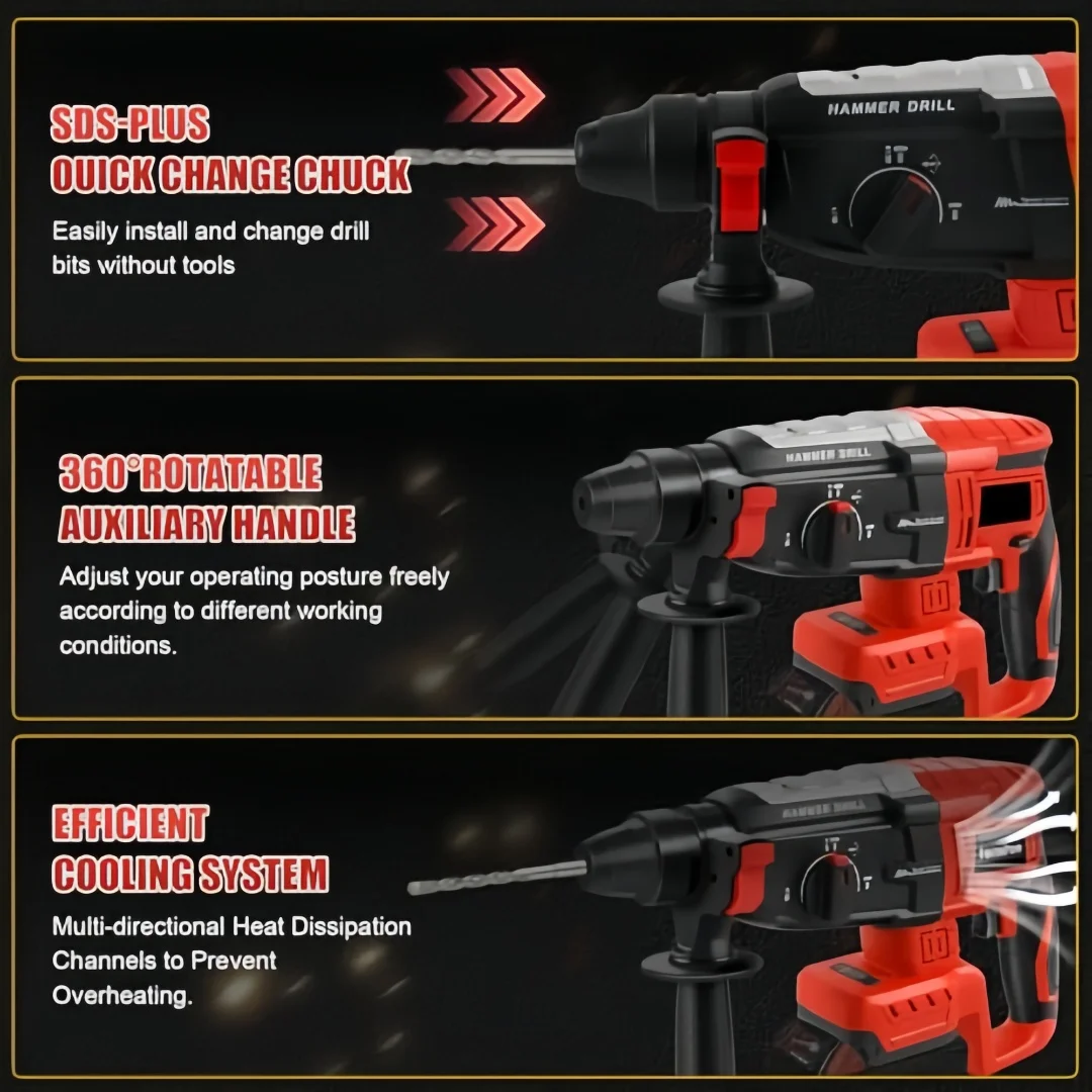 SDS-Plus Rotary Hammer Drill for Milwaukee M18 Battery 2.6J Impact Brushless Ham