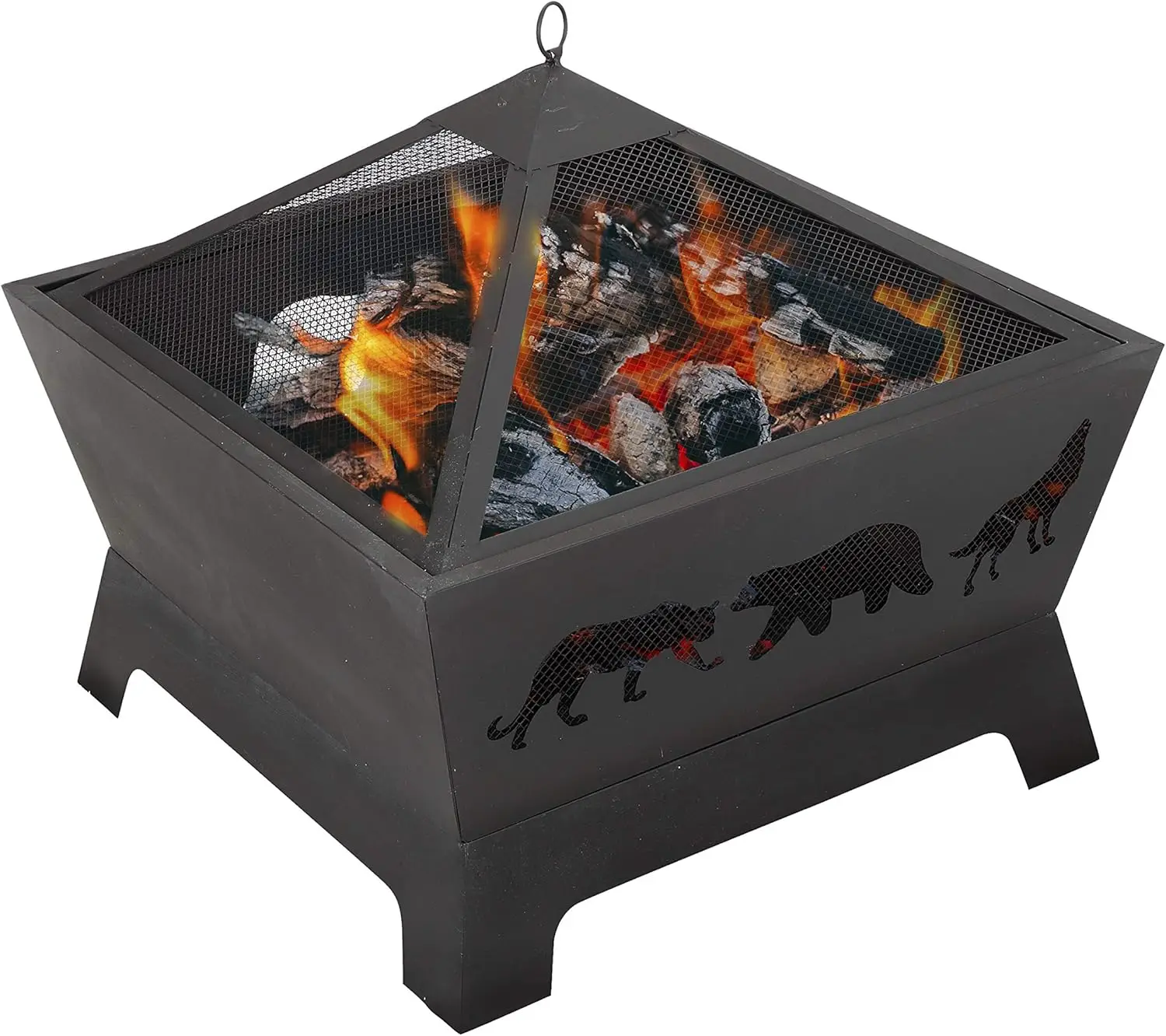 26 inch Fire Pits for Outside Square Firepit Wood Burning Fireplace Heavy Duty Steel Patio Bowl with Screen Waterproof Cover 2
