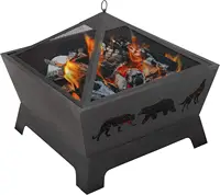 26 inch Fire Pits for Outside Square Firepit Wood Burning Fireplace Heavy Duty Steel Patio Bowl with Screen Waterproof Cover 2