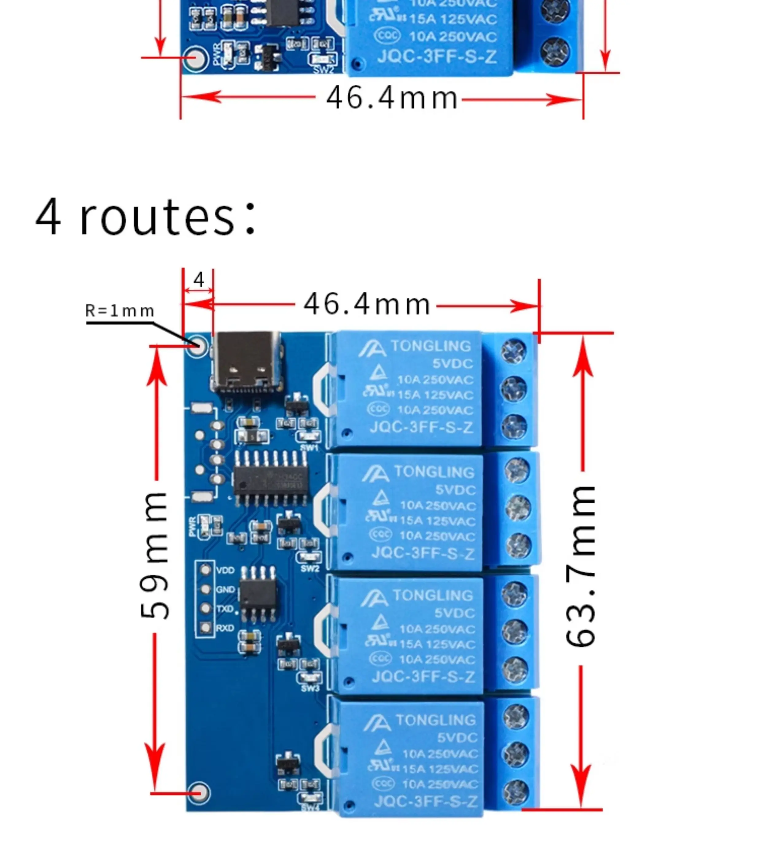 LCUS-1 /2 /4 Wege Typ-C/USB-A Relaismodul Elektronischer Konverter PCB USB Intelligenter Steuerschalter für Arduino – Detail 7