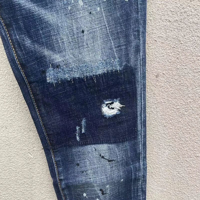 chareiharper dsq 9116 men's skinny Skinny jeans Ripped fabric Stretch Paint Splash black patchwork jeans