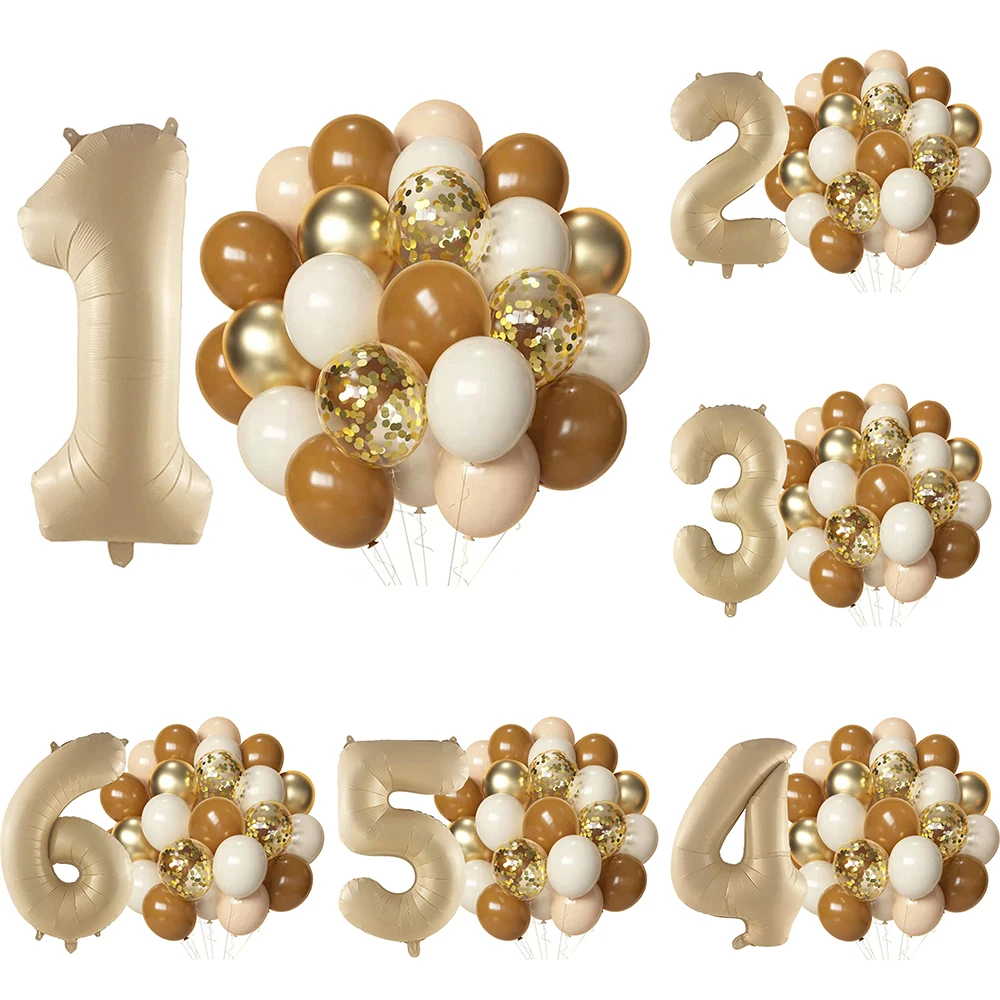 12 Zoll Retro Sand Weiß Braun Nude Ballons Set Karamell Nummer 1 2 3 Folienballon Geburtstagsfeier Babyparty Dekoration Globos