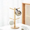 Bamboo Mug Hanging Display Rack Drinkware Shelf With 6 Hooks Tree Shape Wood Coffee Tea Cup Storage Holder Stand 5