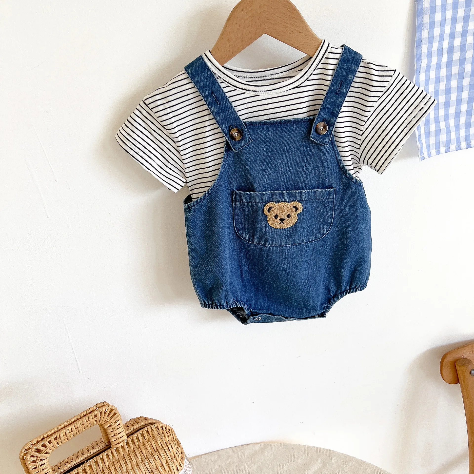 MILANCEL 2022 Summer Baby Clothing Set Toddler Girls Striped Tee and Denim Bodysuits 2 Pcs Boys suits baby floral clothing set